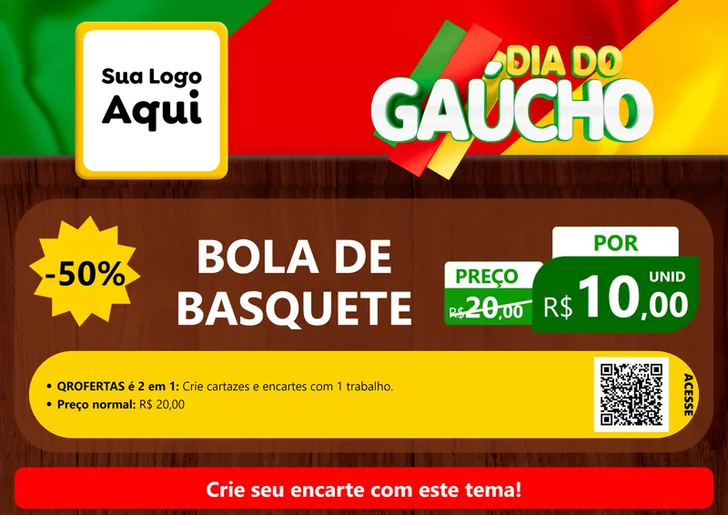 Modelo de Cartaz para Cartaz A4 Horizontal com o tema Dia do Gaúcho para Artigos Esportivos