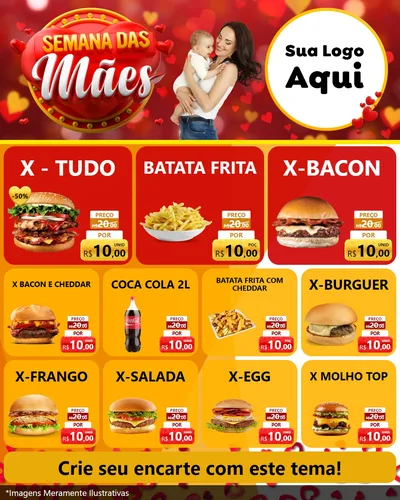 Modelo de Rede Social para Feed Instagram com o tema Semana das Mães para Hamburgueria