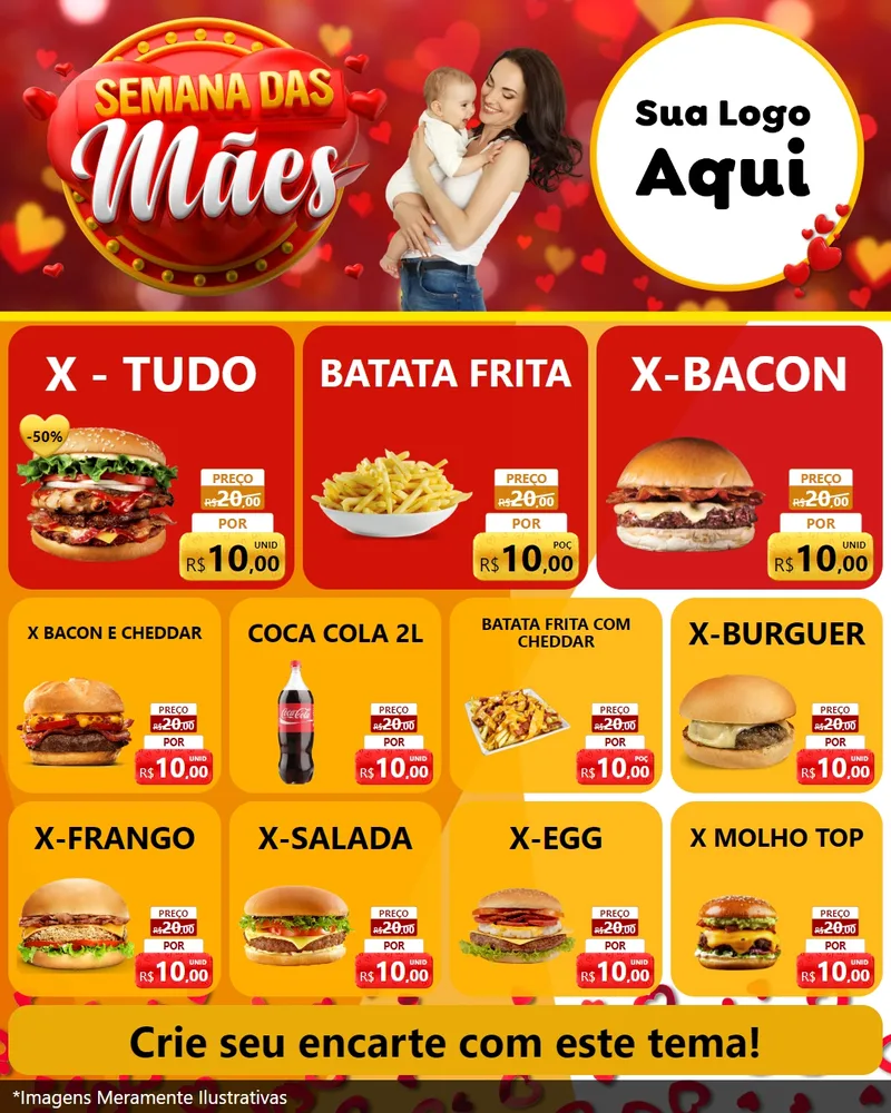 Modelo de Rede Social para Feed Instagram com o tema Semana das Mães para Hamburgueria