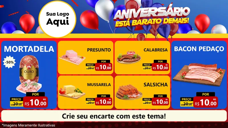Modelo de TV para TV Horizontal com o tema Aniversário para Frios e Laticínios