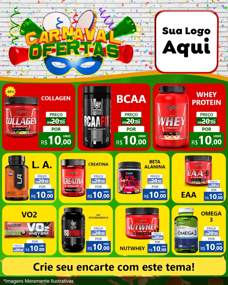 Modelo de Rede Social para Feed Instagram com o tema Carnaval de Ofertas para Suplementos alimentares