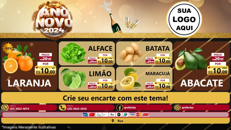 Modelo de TV para TV Horizontal com o tema Feliz Ano Novo 2027 para Hortifrúti
