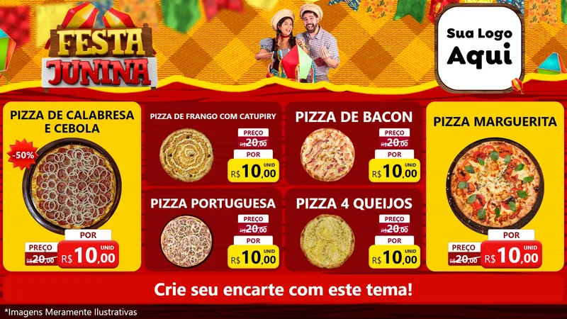 Modelo de TV para TV Horizontal com o tema Festa Junina para Pizzaria