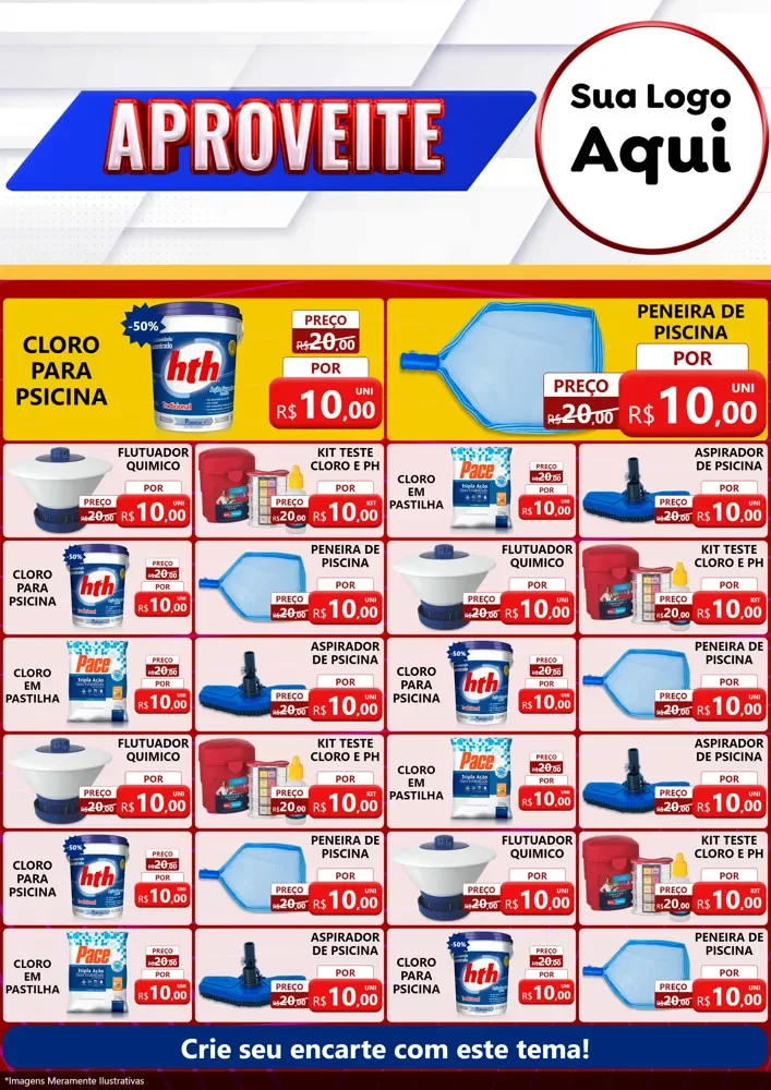 Modelo de Encarte para Encarte A4 Vertical com o tema Aproveite para Produtos para Piscina