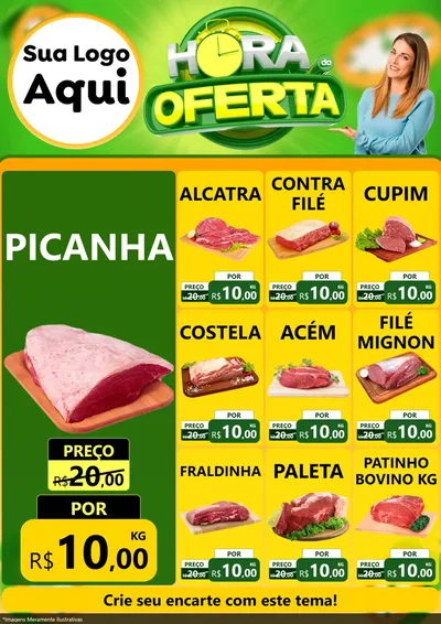Modelo de Encarte para Encarte A4 Vertical com o tema Hora da Oferta para Açougue