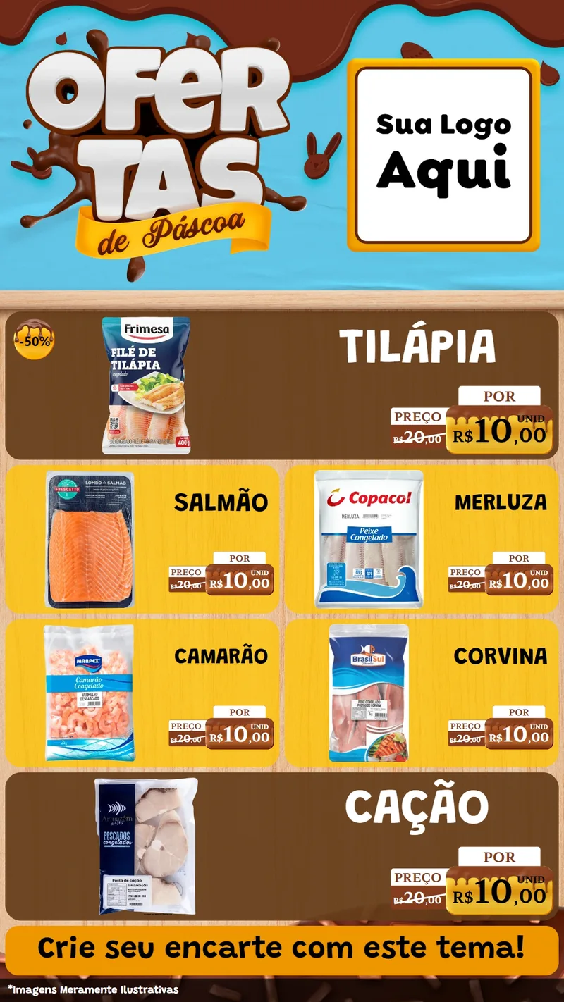 Modelo de TV para TV Vertical com o tema Ofertas de Páscoa para Peixaria