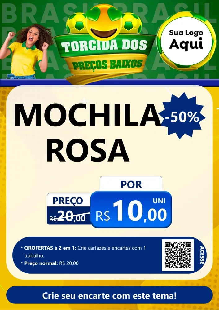 Modelo de Cartaz para Cartaz A4 Vertical com o tema Torcida dos Preços Baixos - Copa para Papelaria