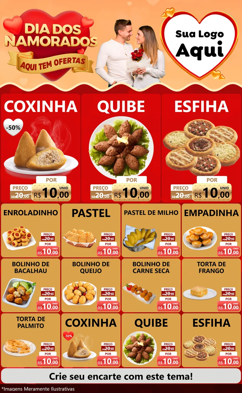 Modelo de Encarte para Encarte Grande com o tema Dia dos Namorados - Aqui Tem Ofertas para Salgadaria