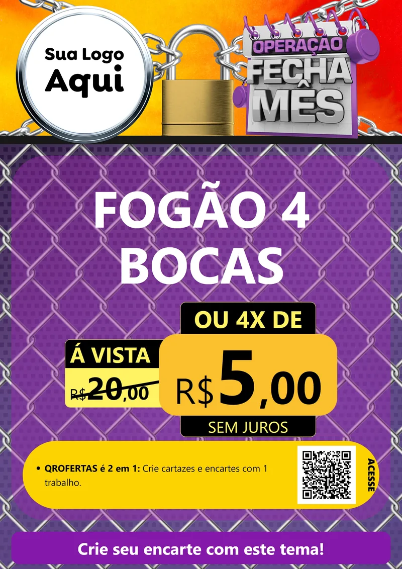 Modelo de Cartaz para Cartaz A4 Vertical com o tema Operação Fecha Mês para Móveis e Eletro