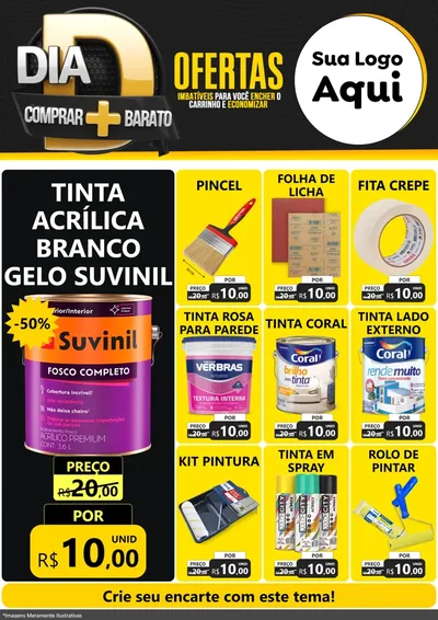 Modelo de Encarte para Encarte A4 Vertical com o tema Dia D Mais Economia para Tintas e Ferramentas