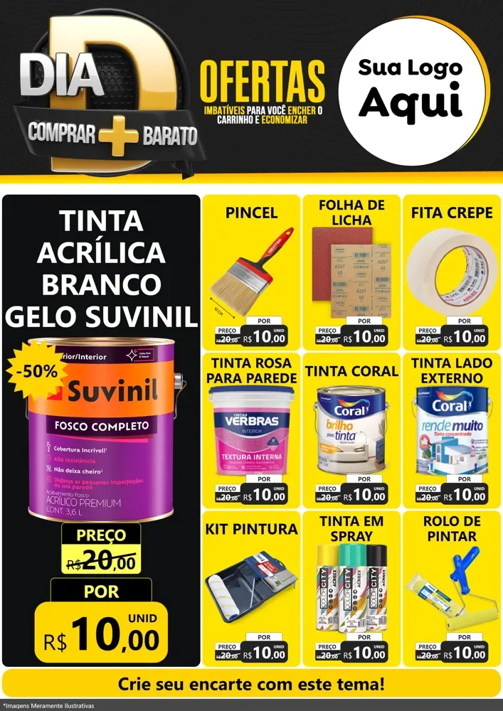 Modelo de Encarte para Encarte A4 Vertical com o tema Dia D Mais Economia para Tintas e Ferramentas