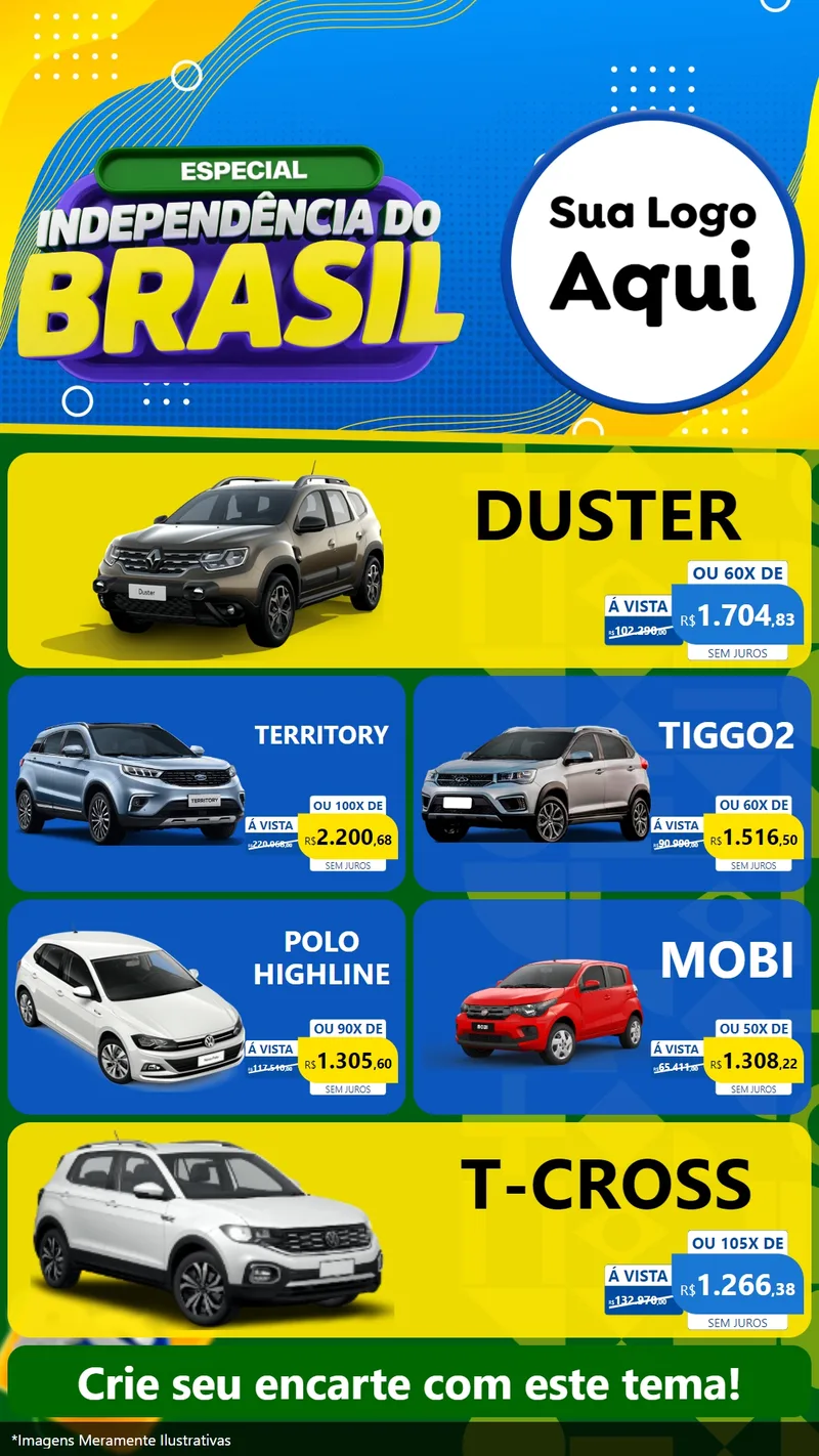 Modelo de TV para TV Vertical com o tema Especial Independência do Brasil para Concessionaria de Carros