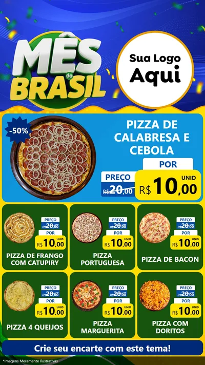 Modelo de Rede Social para Stories com o tema Mês do Brasil para Pizzaria