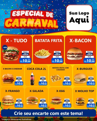 Modelo de Rede Social para Feed Instagram com o tema Especial de Carnaval para Hamburgueria