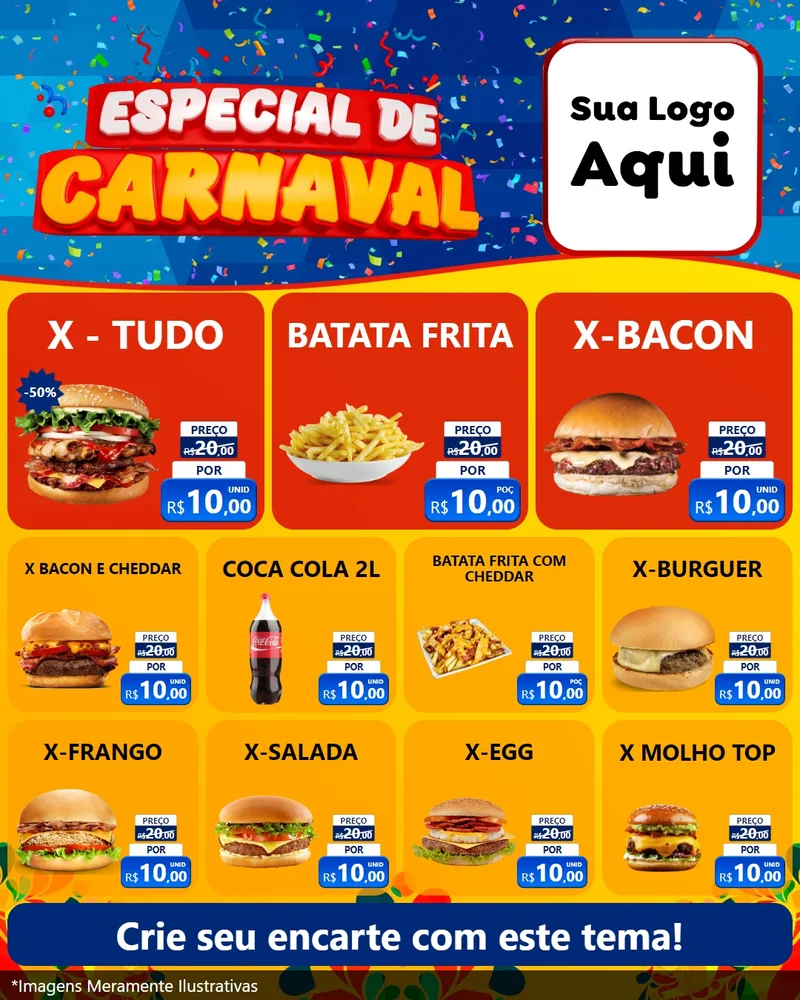 Modelo de Rede Social para Feed Instagram com o tema Especial de Carnaval para Hamburgueria