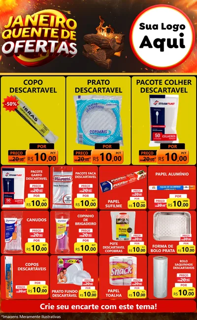 Modelo de Encarte para Encarte Grande com o tema Janeiro Quente de Ofertas para Embalagens