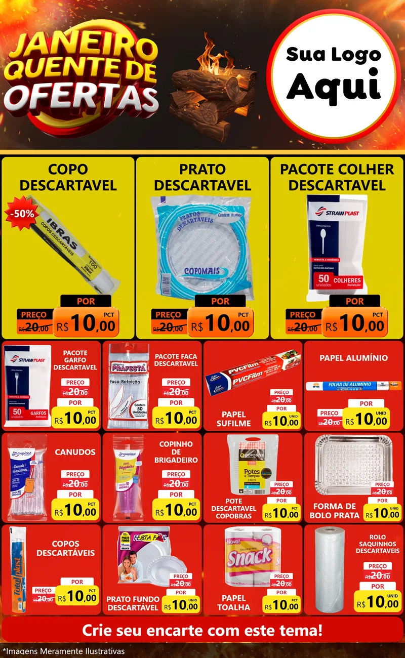 Modelo de Encarte para Encarte Grande com o tema Janeiro Quente de Ofertas para Embalagens