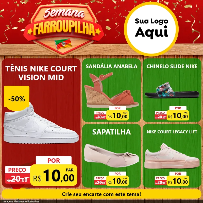 Modelo de Rede Social para Feed Facebook com o tema Semana Farroupilha para Calçados