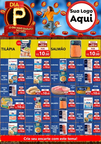 Modelo de Encarte para Encarte A4 Vertical com o tema Dia P - O Dia Mais Barato Do Mês para Peixaria