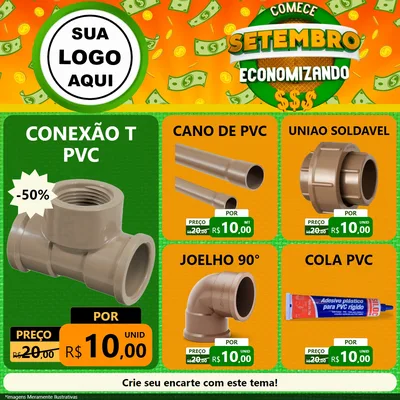 Modelo de Rede Social para Feed Facebook com o tema Comece Setembro Economizando para Tubos e conexões