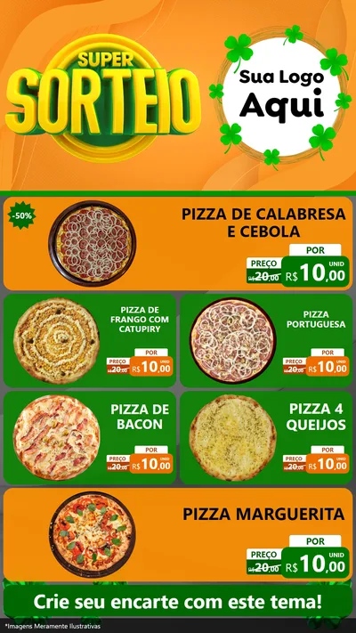Modelo de TV para TV Vertical com o tema Super Sorteio para Pizzaria