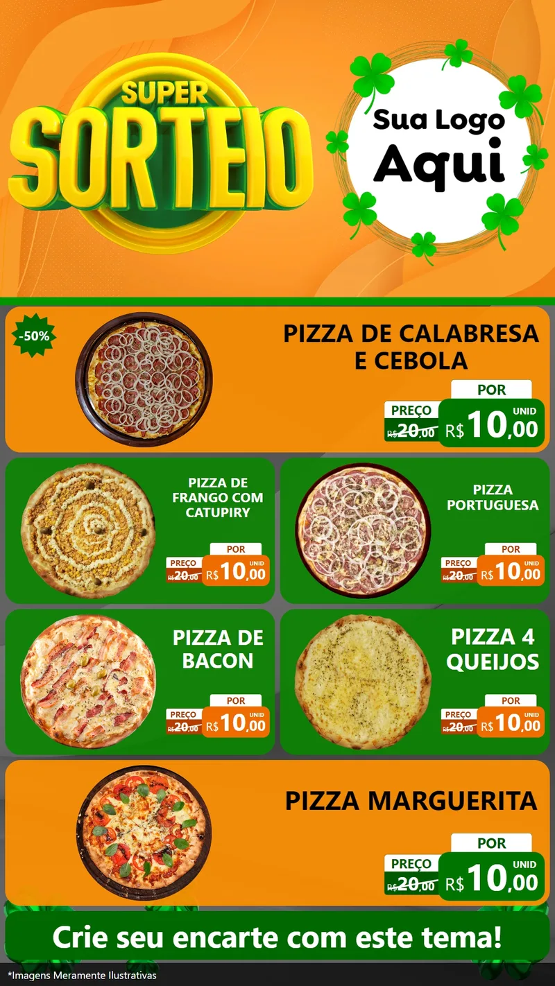 Modelo de TV para TV Vertical com o tema Super Sorteio para Pizzaria