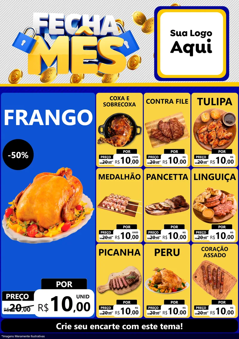 Modelo de Encarte para Encarte A4 Vertical com o tema Fecha Mês para Assados