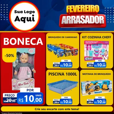 Modelo de Rede Social para Feed Facebook com o tema Fevereiro Arrasador para Brinquedos