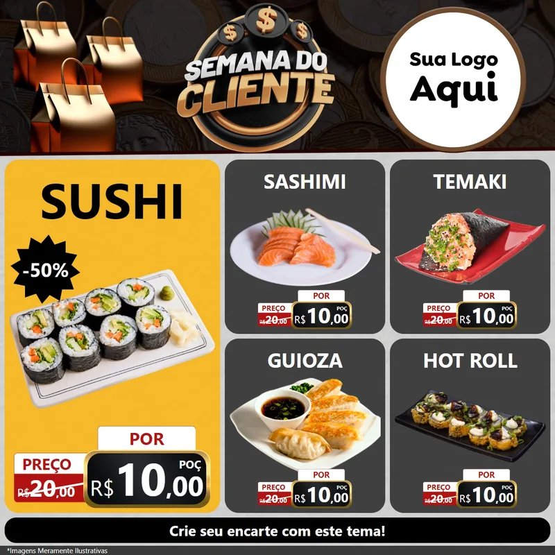 Modelo de Rede Social para Feed Facebook com o tema Semana do Cliente para Comida japonesa