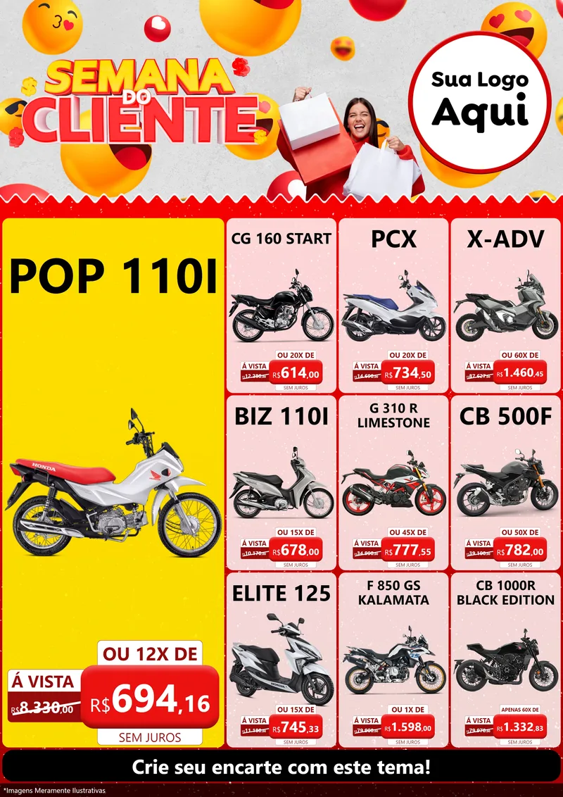 Modelo de Encarte para Encarte A4 Vertical com o tema Semana do Cliente para Concessionaria de Motos
