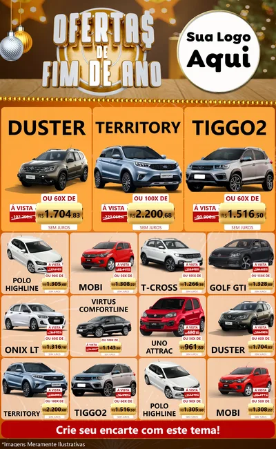 Modelo de Encarte para Encarte Grande com o tema Ofertas de Fim de Ano para Concessionaria de Carros