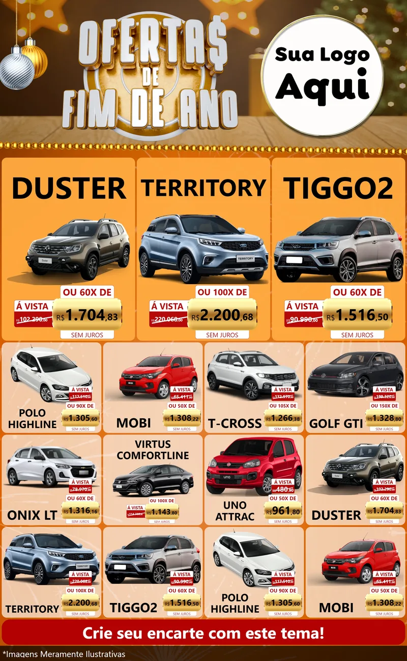 Modelo de Encarte para Encarte Grande com o tema Ofertas de Fim de Ano para Concessionaria de Carros