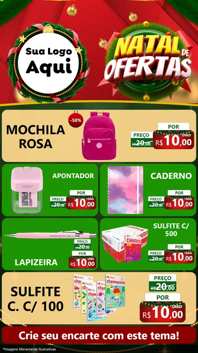 Modelo de TV para TV Vertical com o tema Natal de Ofertas para Papelaria