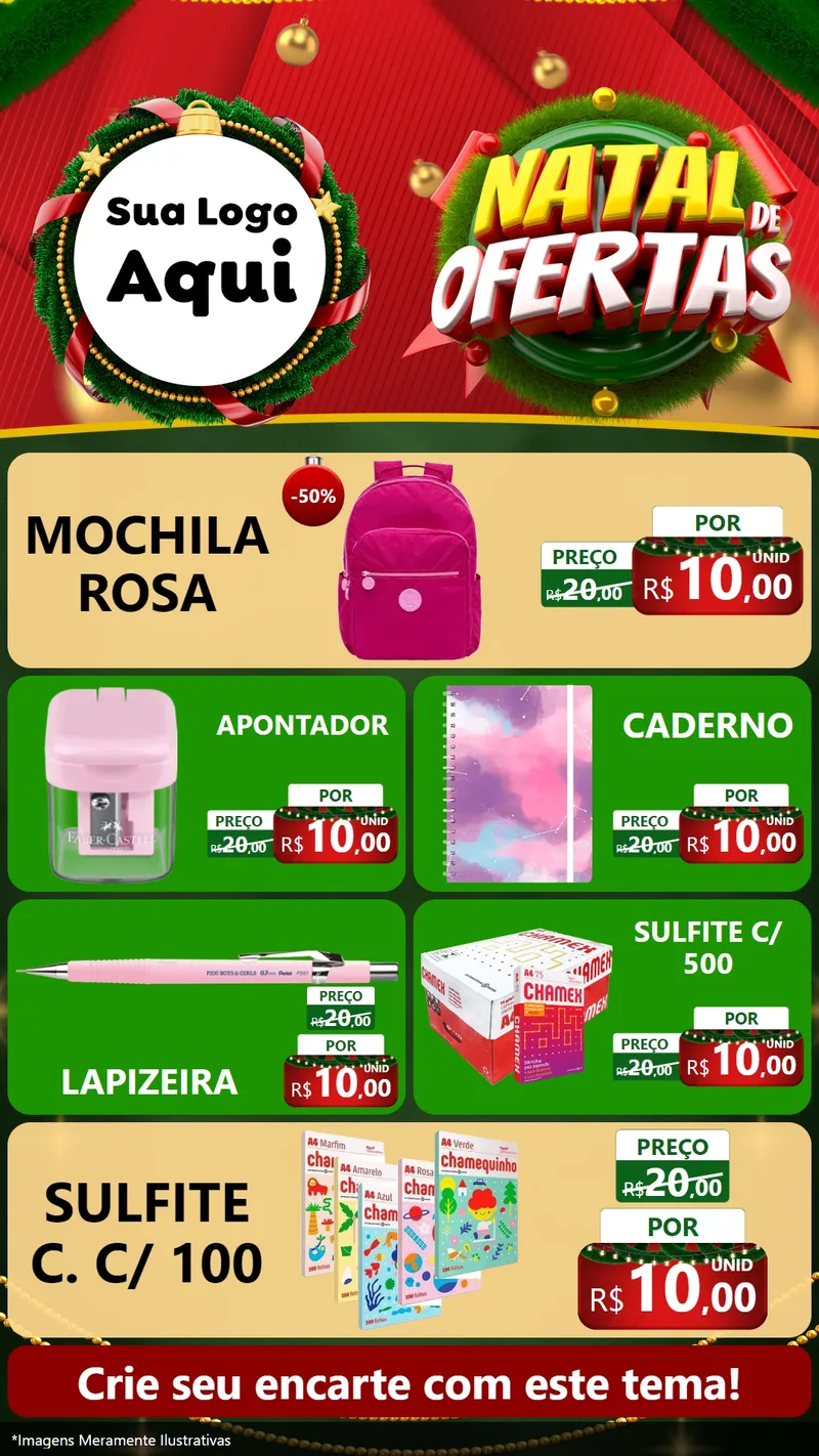 Modelo de TV para TV Vertical com o tema Natal de Ofertas para Papelaria