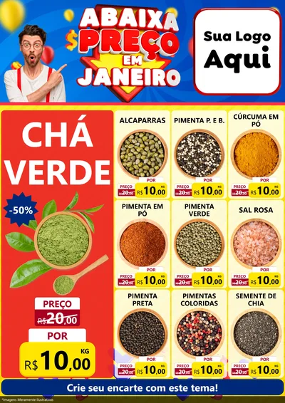 Modelo de Encarte para Encarte A4 Vertical com o tema Abaixa Preço em Janeiro para Produtos Naturais