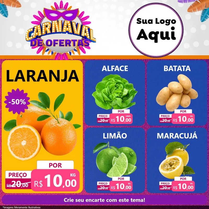 Modelo de Rede Social para Feed Facebook com o tema Carnaval de Ofertas para Hortifrúti