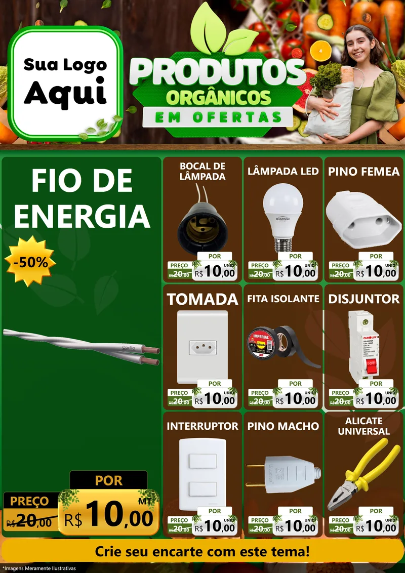 Modelo de Encarte para Encarte A4 Vertical com o tema Produtos Orgânicos em Ofertas para Materiais Elétricos