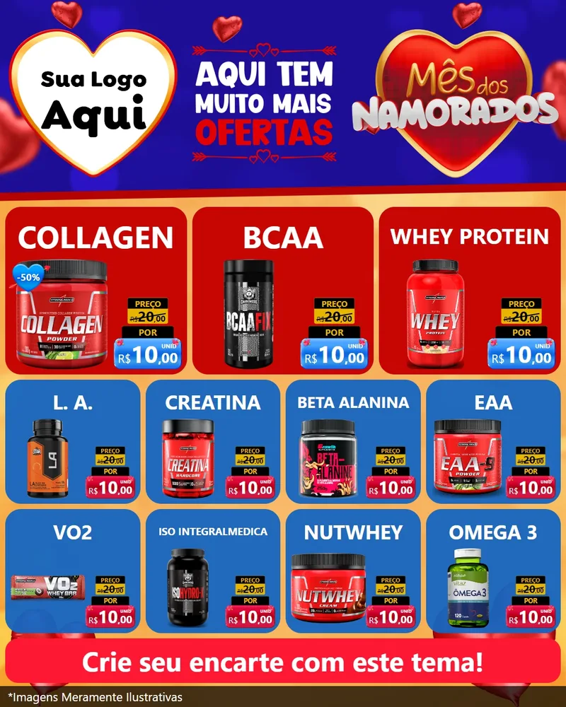 Modelo de Rede Social para Feed Instagram com o tema Mês dos Namorados para Suplementos alimentares