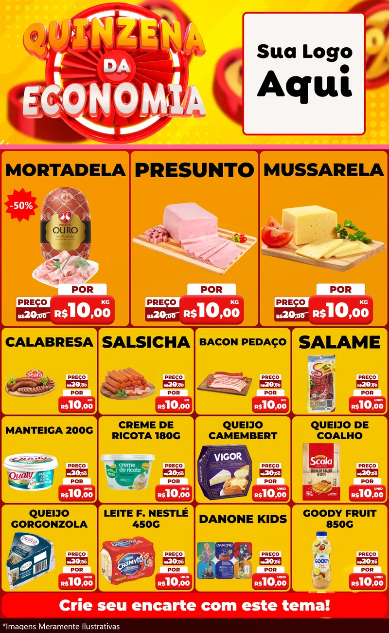 Modelo de Encarte para Encarte Grande com o tema Quinzena Da Economia para Frios e Laticínios