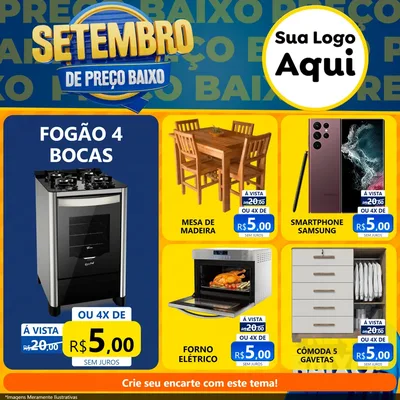 Modelo de Rede Social para Feed Facebook com o tema Setembro De Preço Baixo para Móveis e Eletro