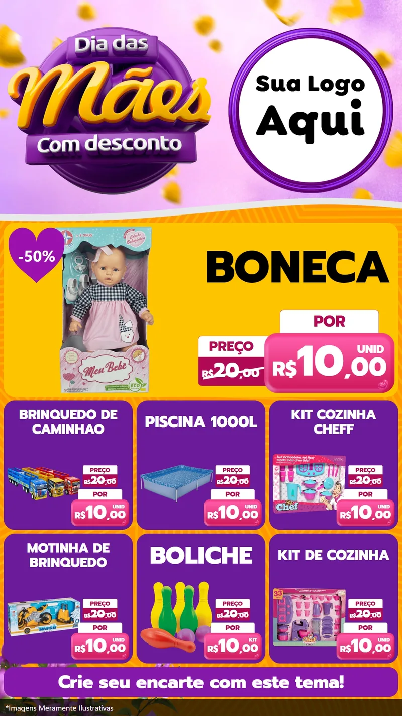 Modelo de Rede Social para Stories com o tema Dia das Mães com Desconto para Brinquedos