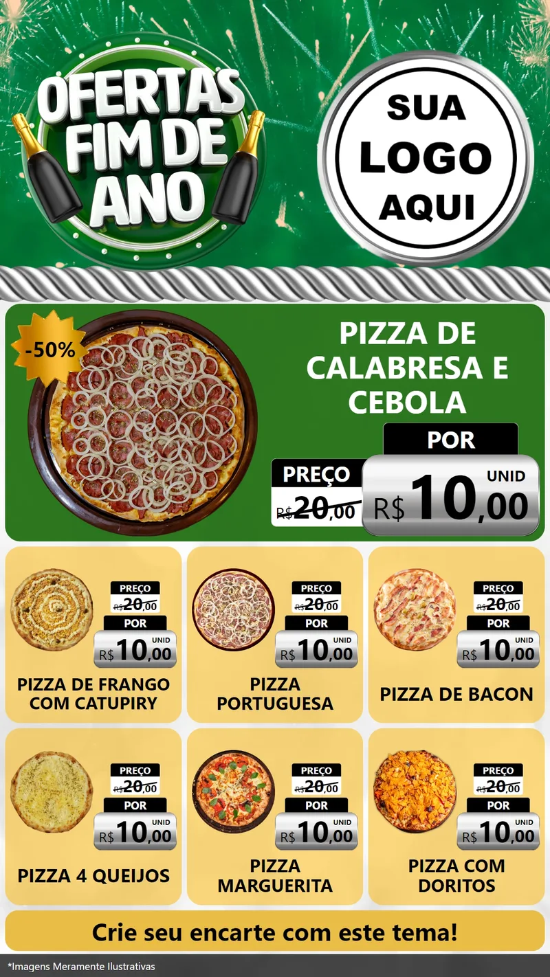 Modelo de Rede Social para Stories com o tema Ofertas Fim de Ano para Pizzaria