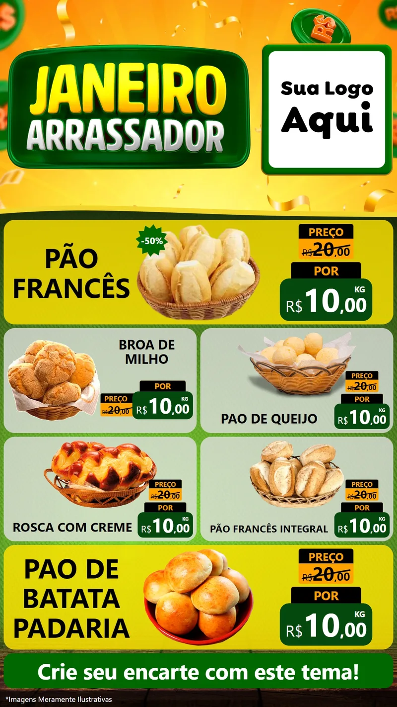 Modelo de TV para TV Vertical com o tema Janeiro Arrasador para Padaria
