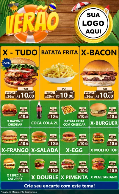 Modelo de Encarte para Encarte Grande com o tema Verão para Hamburgueria
