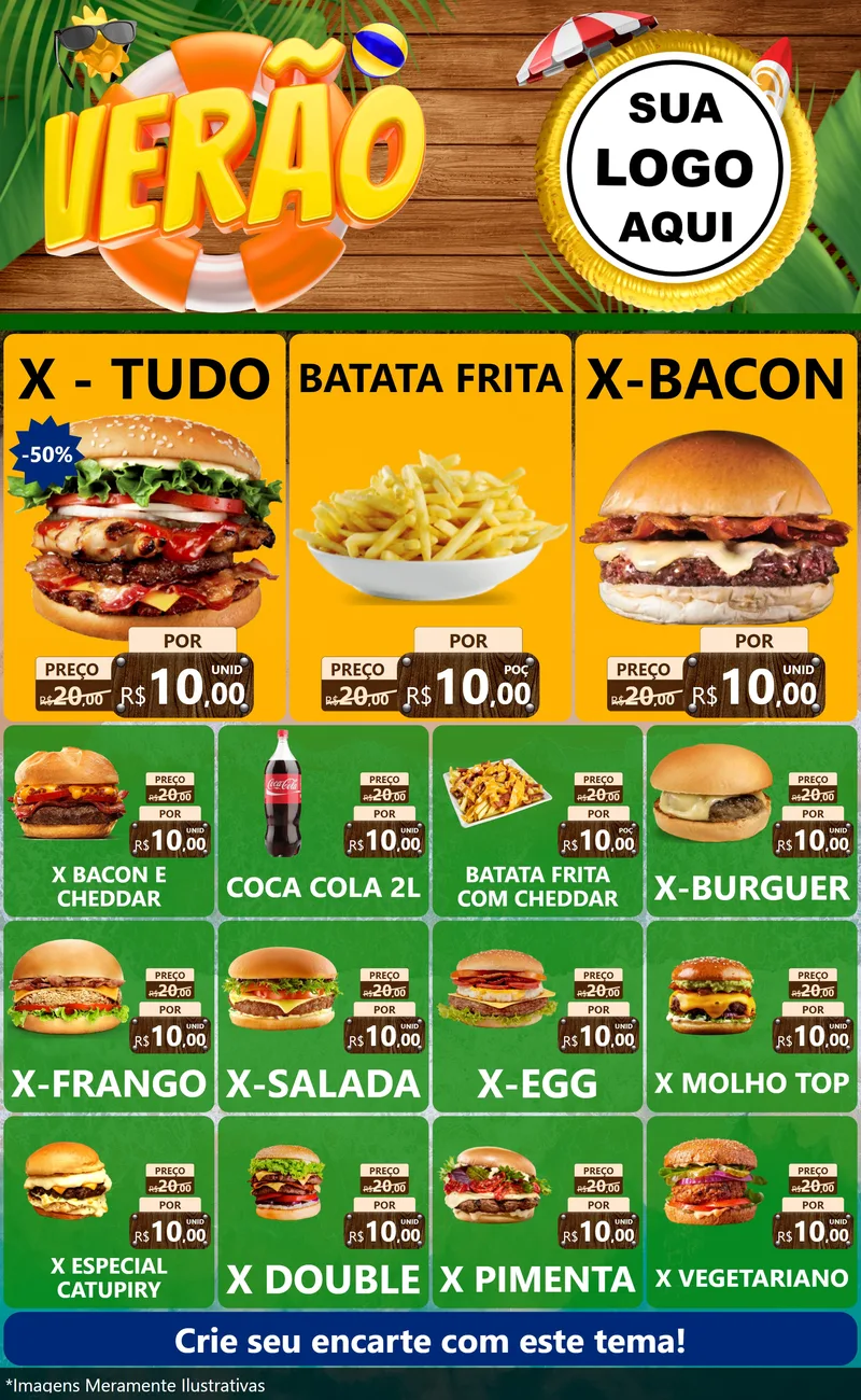 Modelo de Encarte para Encarte Grande com o tema Verão para Hamburgueria