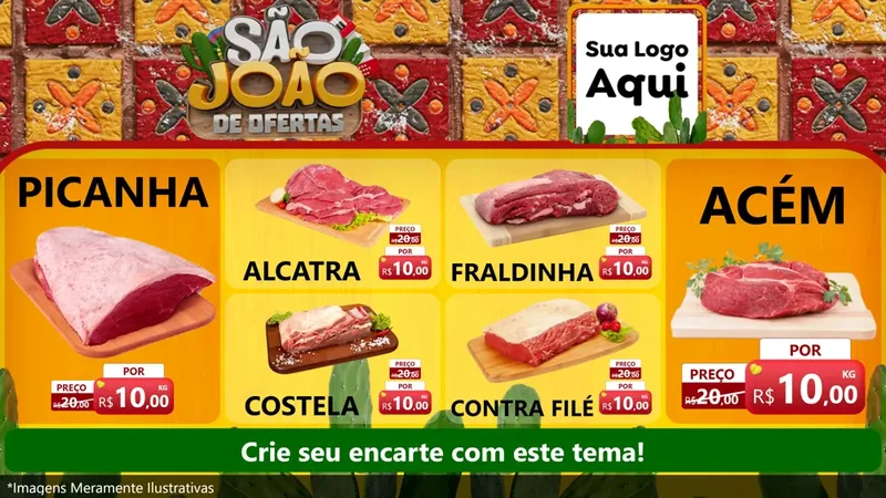 Modelo de TV para TV Horizontal com o tema São João de Muitas Ofertas - Junina para Açougue