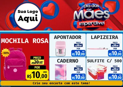 Modelo de Encarte para Encarte A4 Horizontal com o tema Dia Das Mães Imperdível para Papelaria