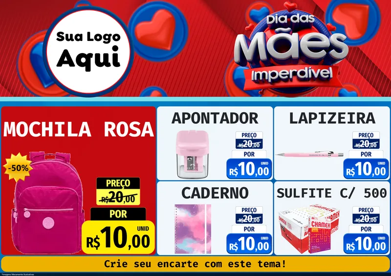 Modelo de Encarte para Encarte A4 Horizontal com o tema Dia Das Mães Imperdível para Papelaria