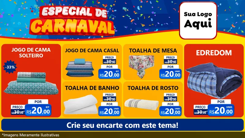 Modelo de TV para TV Horizontal com o tema Especial de Carnaval para Cama, Mesa e Banho