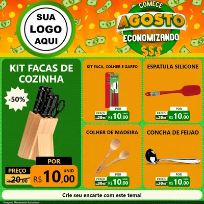 Modelo de Rede Social para Feed Facebook com o tema Comece Agosto Economizando para Utilidades Domésticas